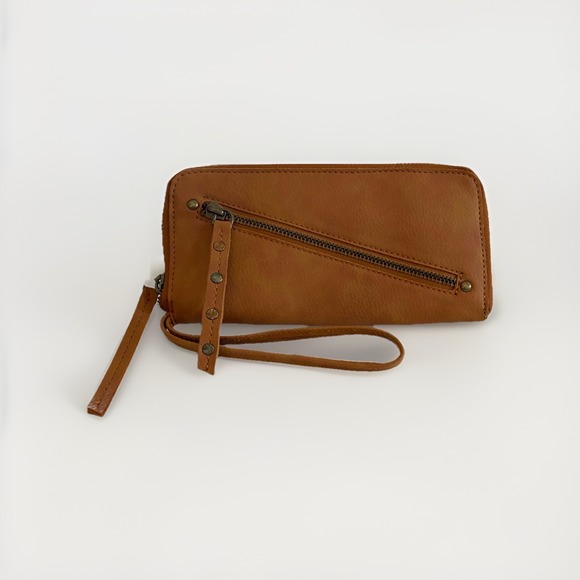 Free People‎ Vegan Leather Wallet Wristlet Brown - Picture 1 of 8